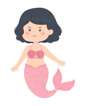 Cute Mermaid Girl princess pink vector illustration cartoon character design isolated on white background.