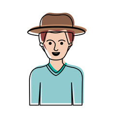 man half body with hat and sweater with short hair in watercolor silhouette vector illustration