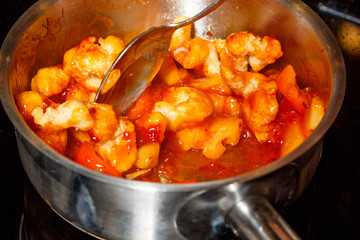 Cooking process of chinese sweet and sour fried chicken