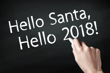 Hand writing hello santa hello 2018.