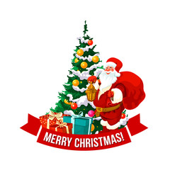 Merry Christmas vector Santa and tree icon
