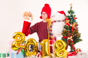 Merry christmas men pointing