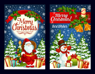 Merry Christmas Santa gifts vector greeting card