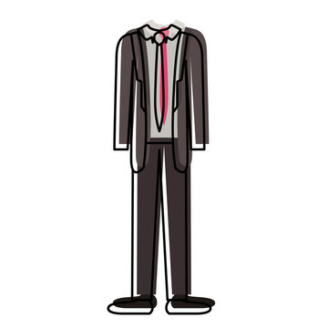 male clothes with suit and shirt with tie and pant and shoes in watercolor silhouette vector illustration