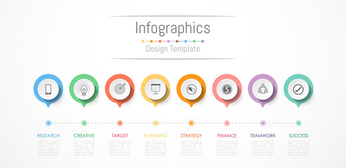 Infographic design elements for your business data with 8 options, parts, steps, timelines or processes. Vector Illustration.