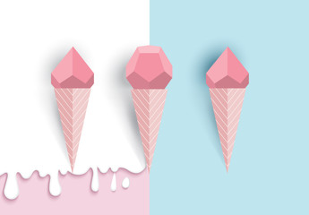 Ice cream corn idea, geometric, paper art style, with pastel colors background.vector illustration