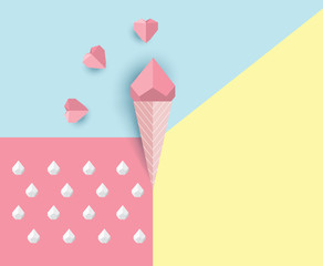 Ice cream corn idea, geometric, paper art style, with pastel colors background.vector illustration