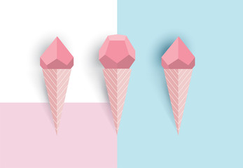 Ice cream corn idea, geometric, paper art style, with pastel colors background.vector illustration