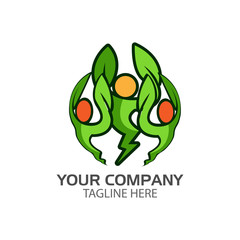 Human Leaf with electric symbols. Logo leaves. go green. active people