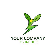 Human Leaf with electric symbols. Logo leaves. 