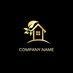 gold house leaf vector logo