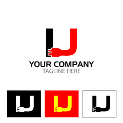 Creative Letter U with plug icon.  Flat Vector illustration
