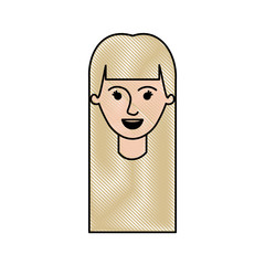 female face with long straight hair in colored crayon silhouette vector illustration