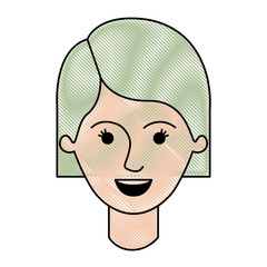 female face with short hair in colored crayon silhouette vector illustration