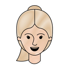 female face with ponytail hairstyle in colored crayon silhouette vector illustration