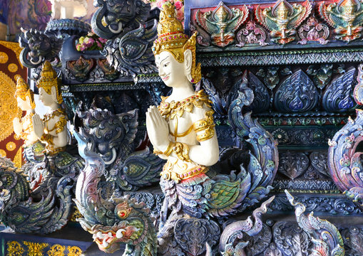 The deva figures at Rong-Sue-Ten temple in Chiang Rai, Thailand