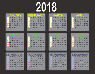 simple 2018 year calendar on white background. calendar for 2018 year. calendar 2018 sign.