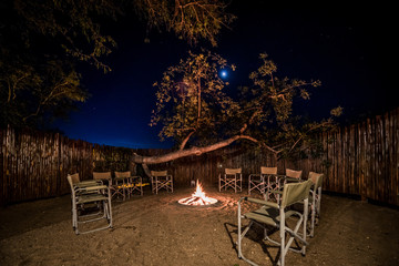 Camp fire in safari lodge