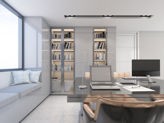 Cozy Working Room With bookcase , 3d rendering