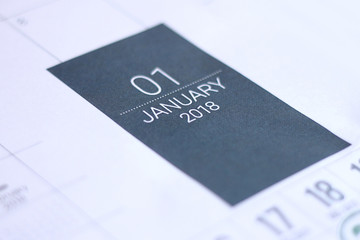 Close up of january 2018 on diary calendar.