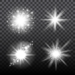 Set of flash stars on the transparent background, vector illustration