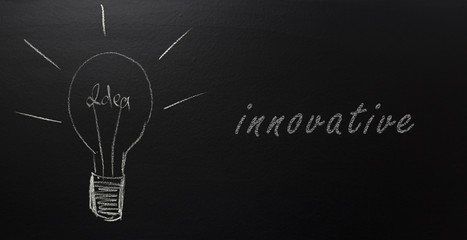 Business Innovation concept - inscription jigsaw blocks on the blackboard