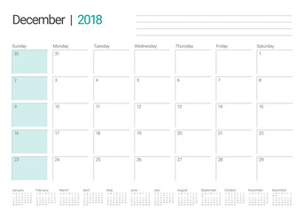 December 2018 planner calendar vector illustration