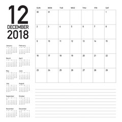 December 2018 planner calendar vector illustration