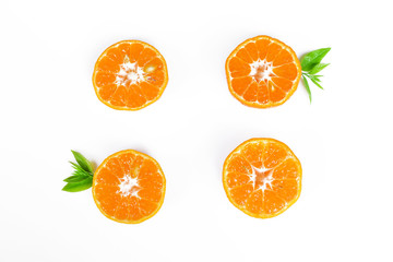 fresh orange with green lea isolate on white background