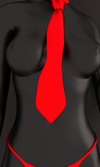 Beautiful sexy fitness girl. Pretty woman wearing red lingerie and tie. Front view. 3d rendering