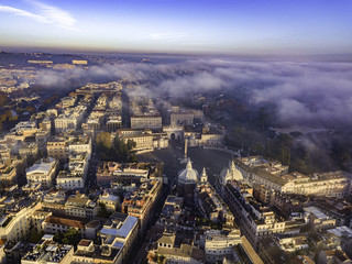 Fototapeta premium Aerial drone panoramic cityscape, architecture and landmark. View of Rome from the top, Italy