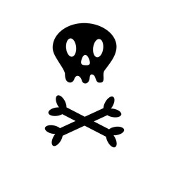 Skull with bone crosswise icon shape. White crossbones. Skeleton body part. Happy Halloween sign symbol. Cute cartoon simple character. Pirate flag element. White background. Isolated. Flat design.