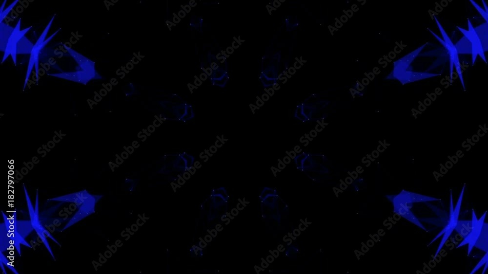 Poster blue abstract kaleidoscope background. 3d render slow moving, changing shapes