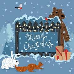 forest animals celebrate Christmas
