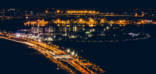 Aerial night view of Saigon - district two - new develop district beside saigon river