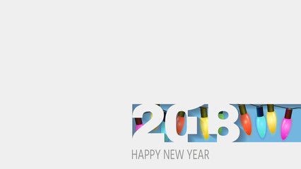 2018 happy new year, abstract design 3d,  white paper.  illustration