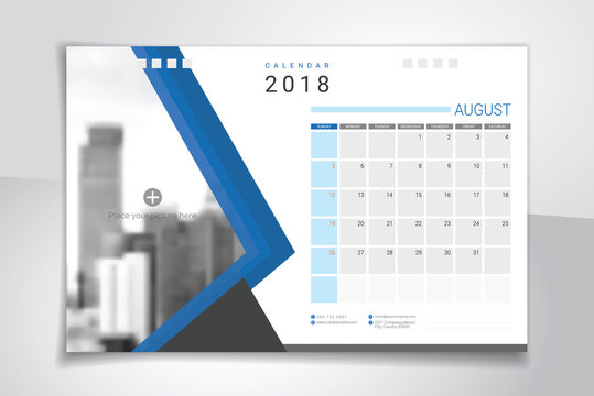 2018 August, desk or table calendar, weeks start on Sunday