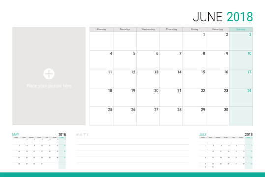 June 2018 illustration vector calendar or desk planner