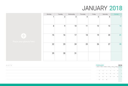 January 2018 illustration vector calendar or desk planner
