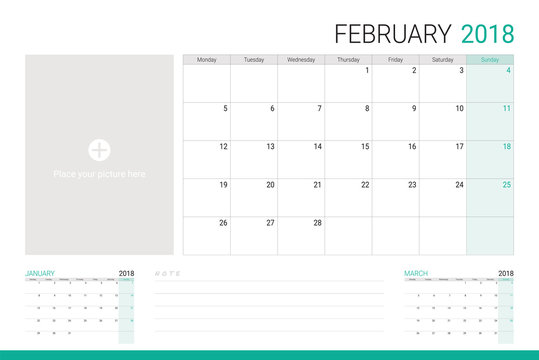 February 2018 illustration vector calendar or desk planner