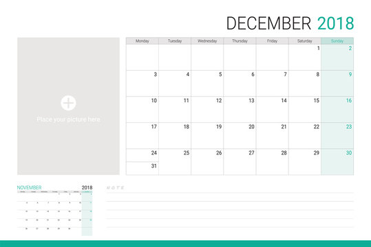 December 2018 illustration vector calendar or desk planner,
