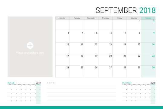 September 2018 illustration vector calendar or desk planner