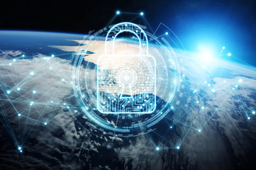 Cyber security on planet Earth 3D rendering
