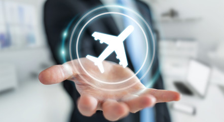 Businessman booking his flight with modern digital application 3D rendering