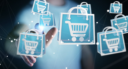 Businessman using digital shopping icons 3D rendering
