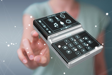 Businessman using smart home remote device 3D rendering