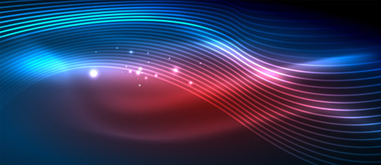 Glowing abstract wave on dark, shiny motion
