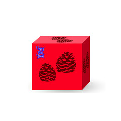 Christmas box with gifts, 3d red, cartoon on white background,