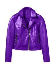 Violet woman leather jacket isolated on white