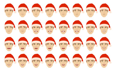 Man in the Santa hat with different emotions and facial expressions